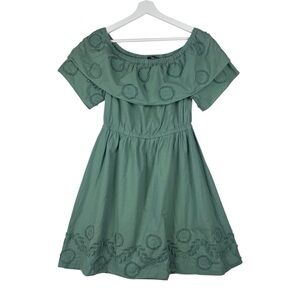 Madewell Green Appliquéd Off-the-Shoulder Mini Dress Size 4 Embroidery Cotton